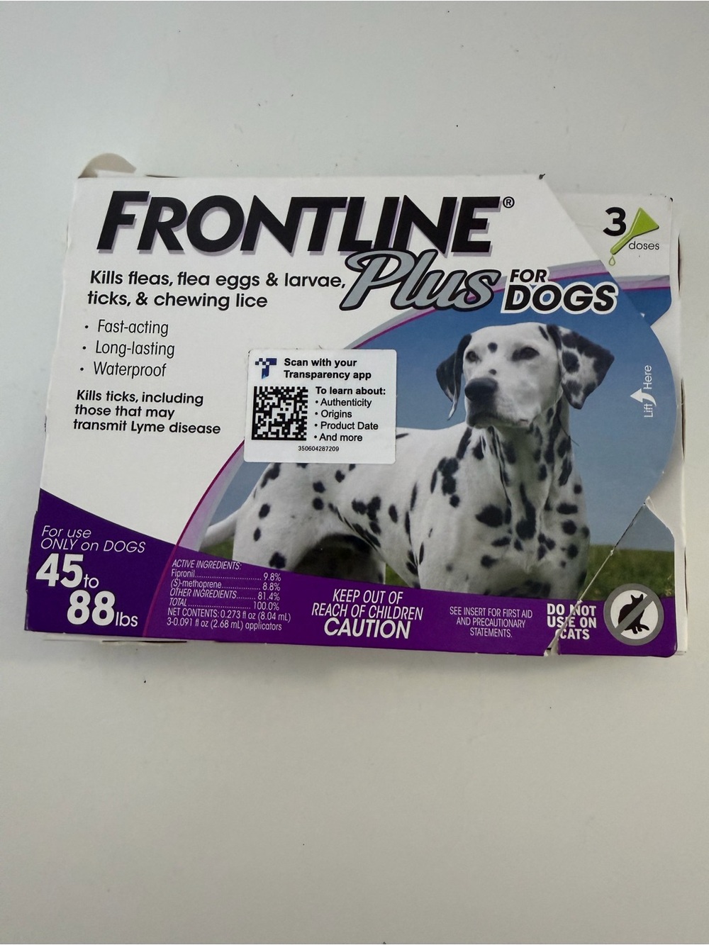 Frontline Plus for Dogs Flea & Tick Treatment, White